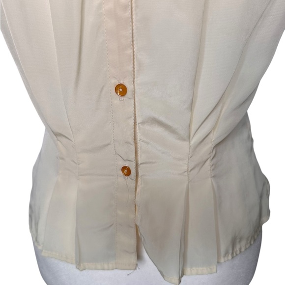 Vintage 50s ivory-cream feminine pleated button back blouse. Peter Pan collar - Picture 6 of 14